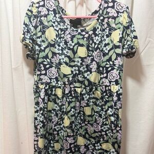 Picapino Girls' Navy Floral Lemon Print Dress